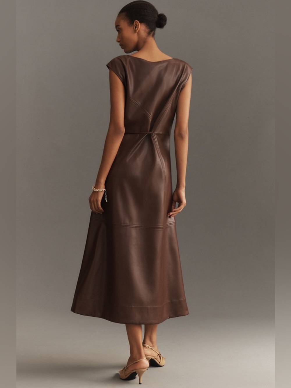 Maeve by Anthropologie Sleeveless Vegan Leather Wrap Midi Dress - Picture 2 of 13